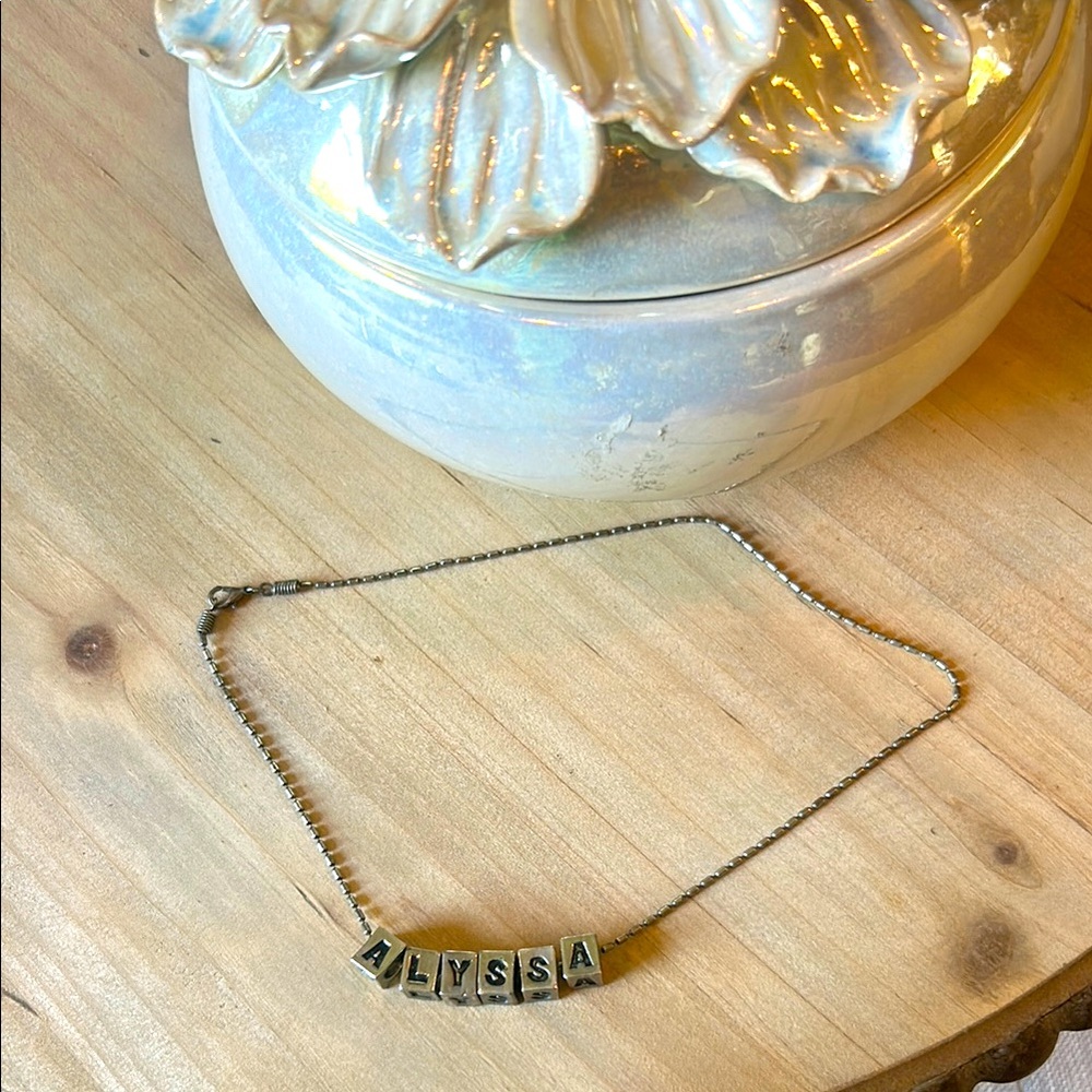 ”ALYSSA” Silver Toned Cube Letter Necklace‎